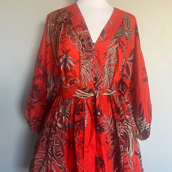 NWT Banana Republic Red Floral Leaves Mini Cotton Cocktail Mini Dress Petite XS - Picture 4 of 9